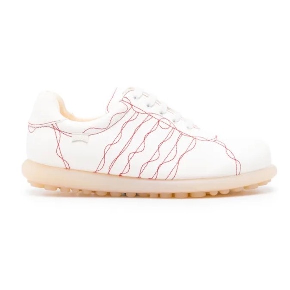 Camper Shoes - Camper Twins Pelotas Ariel Decorative Stitching Leather Sneakers‎ White Red US 7
